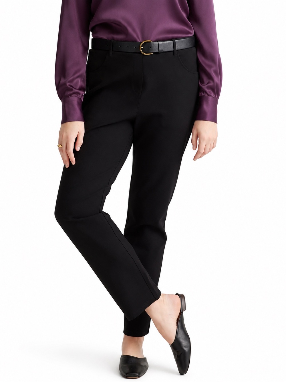 Quince Black Ultra-Stretch Ponte Straight Leg 4-Pocket Pants Size Large